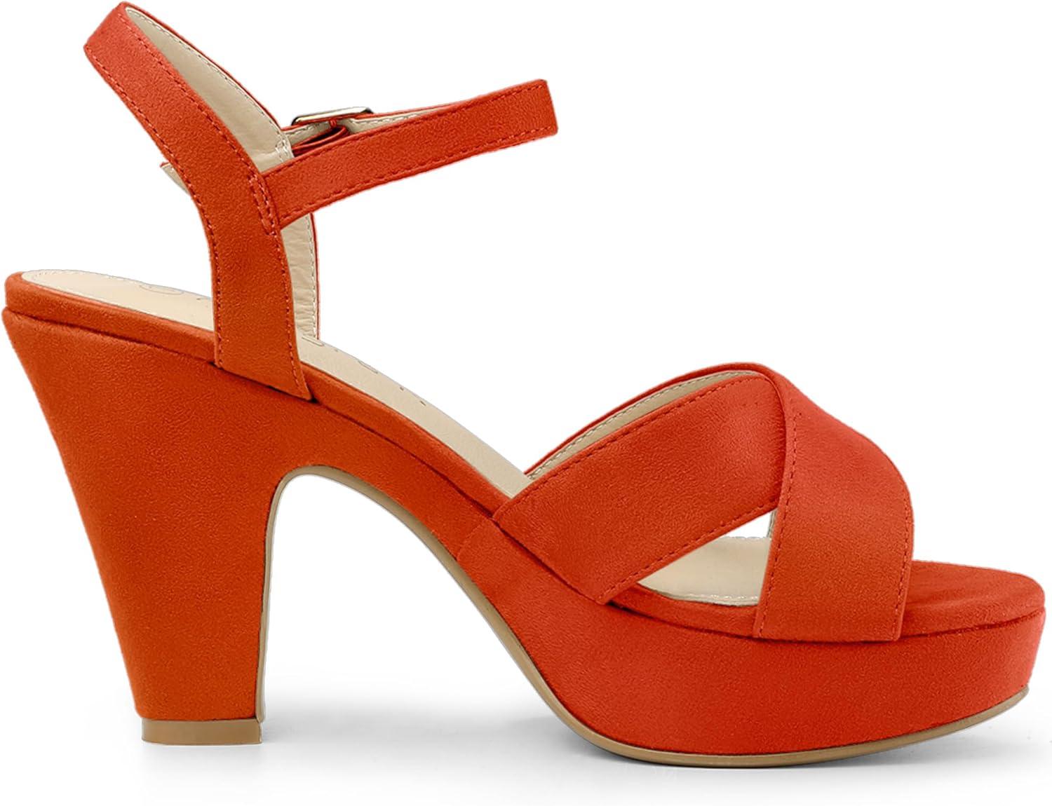 imageAllegra K Womens Platform Chunky Heels Slingback SandalsOrange