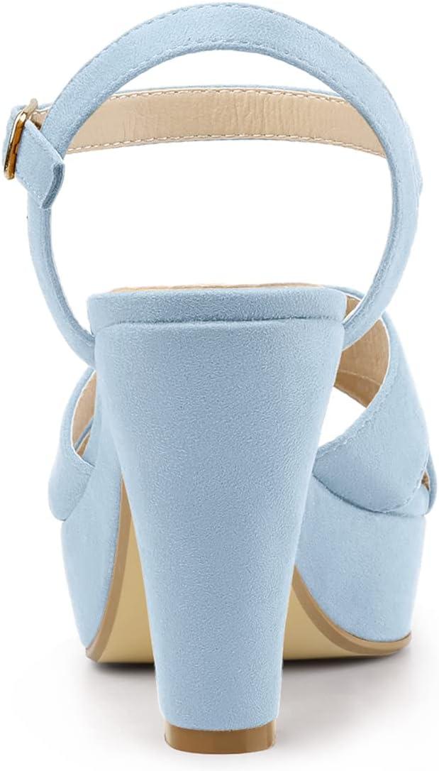 imageAllegra K Womens Platform Chunky Heels Slingback SandalsSky Blue