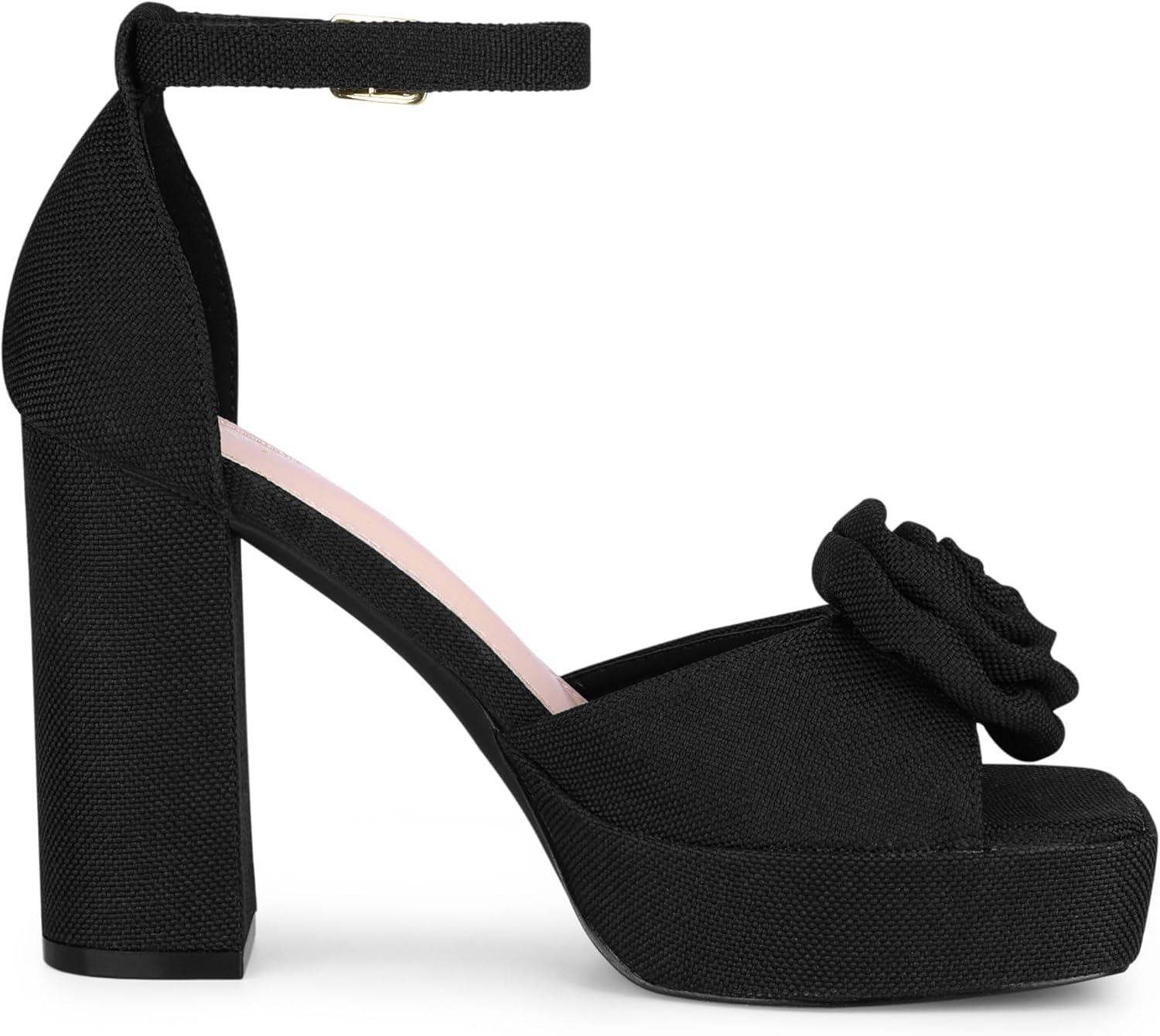 imageAllegra K Womens Platform Flower Heels Square Toe Chunky Heel SandalsBlack