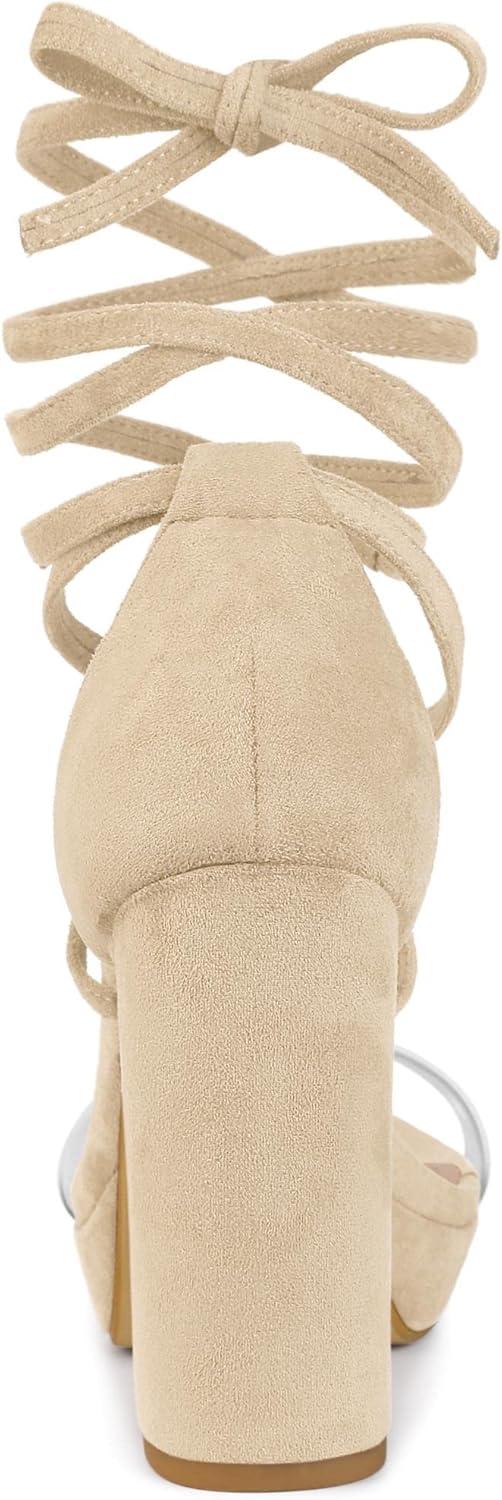 imageAllegra K Womens Platform Lace Up Clear Chunky Heels SandalsBeige