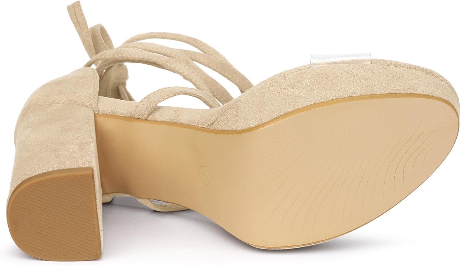 imageAllegra K Womens Platform Lace Up Clear Chunky Heels SandalsBeige