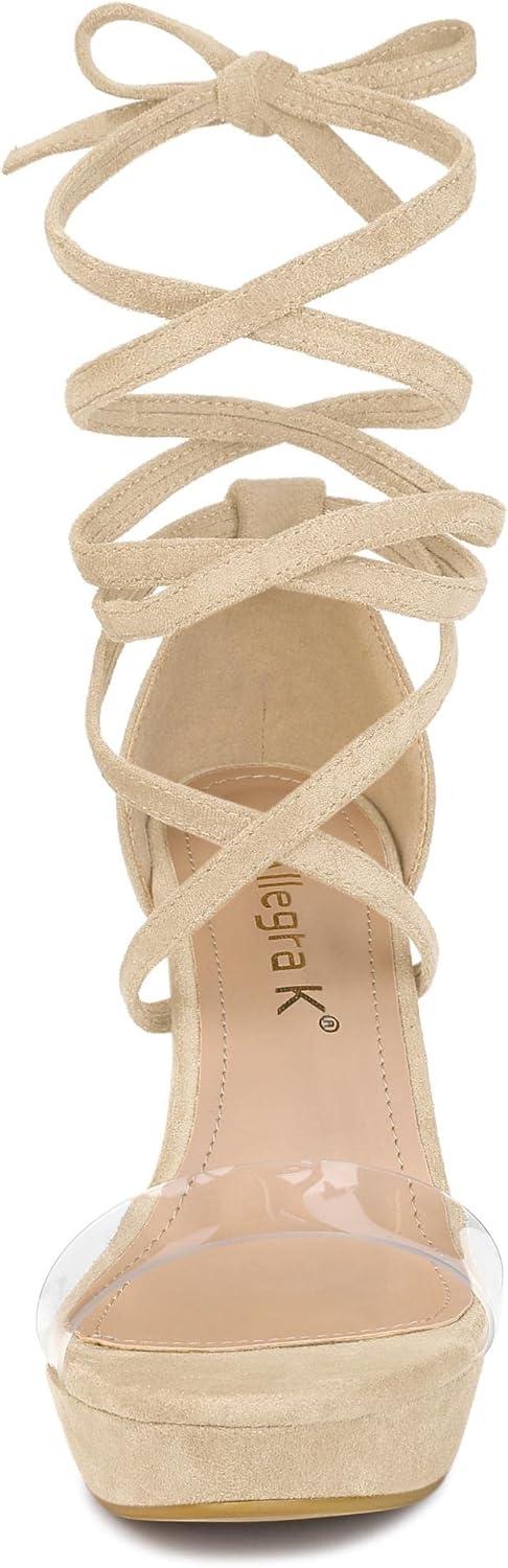 imageAllegra K Womens Platform Lace Up Clear Chunky Heels SandalsBeige