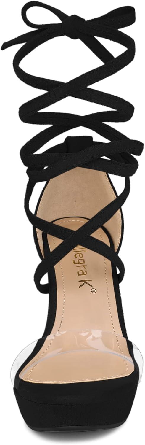imageAllegra K Womens Platform Lace Up Clear Chunky Heels SandalsBlack