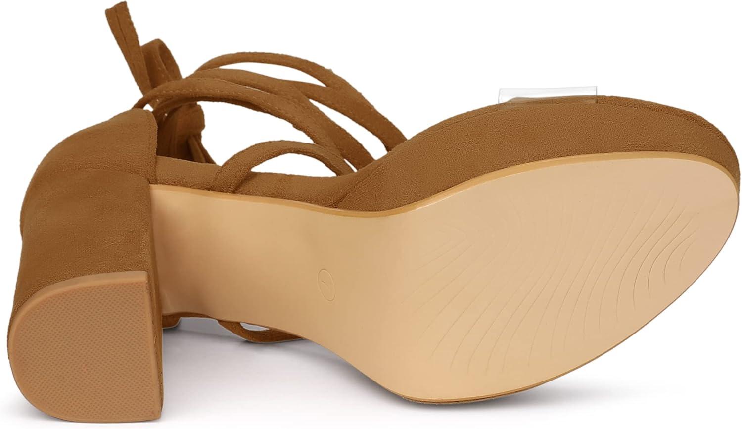 imageAllegra K Womens Platform Lace Up Clear Chunky Heels SandalsBrown