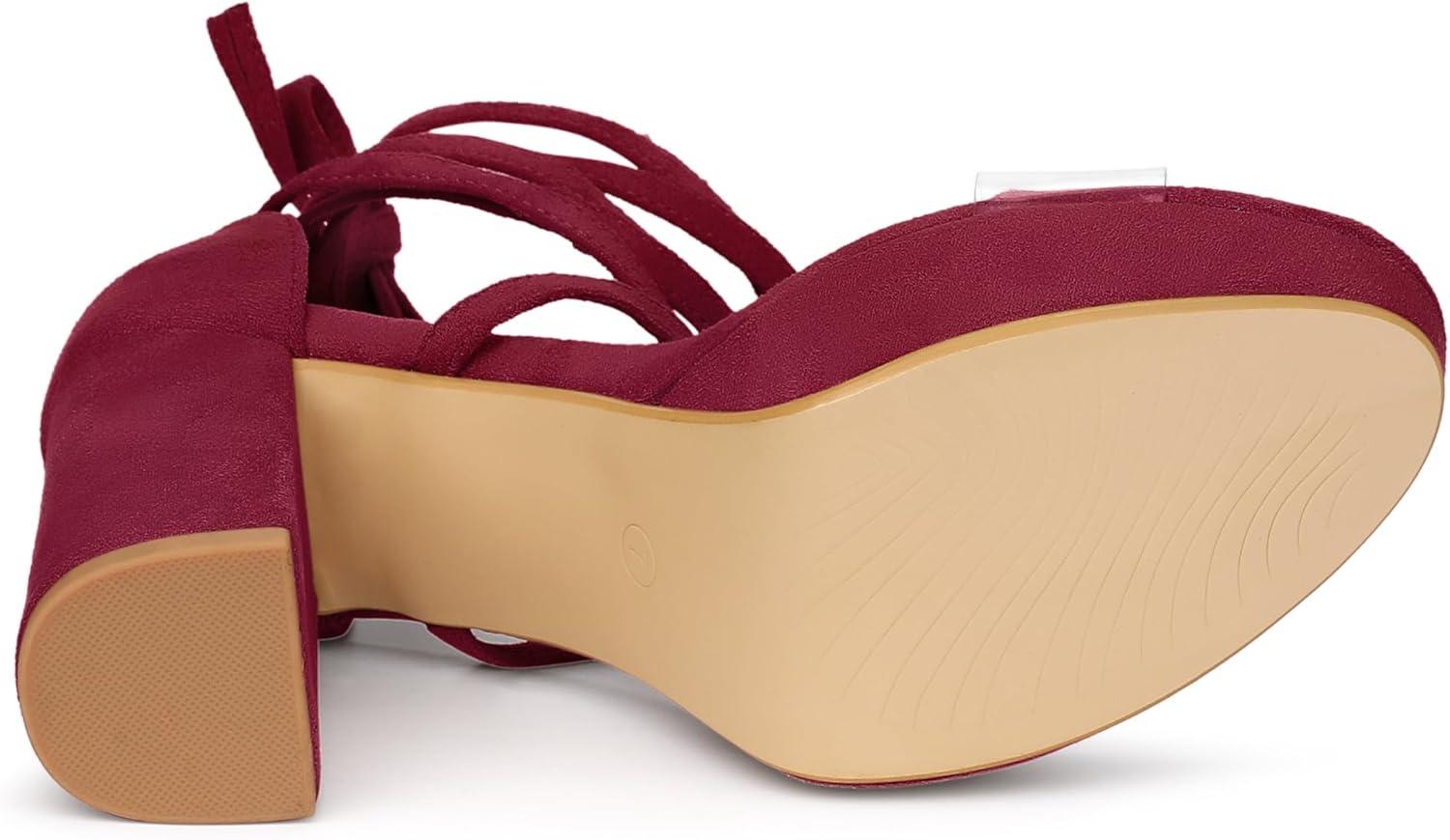 imageAllegra K Womens Platform Lace Up Clear Chunky Heels SandalsBurgundy