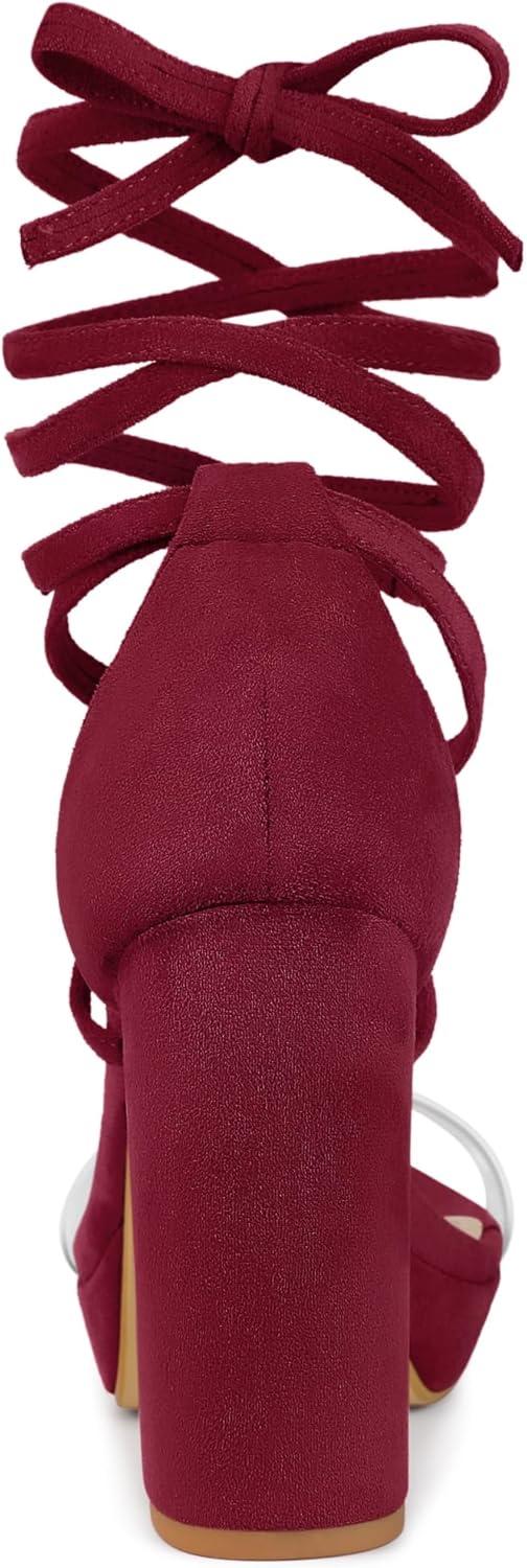 imageAllegra K Womens Platform Lace Up Clear Chunky Heels SandalsBurgundy