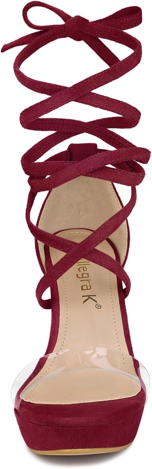 imageAllegra K Womens Platform Lace Up Clear Chunky Heels SandalsBurgundy