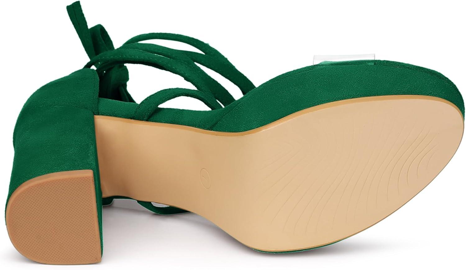 imageAllegra K Womens Platform Lace Up Clear Chunky Heels SandalsDark Green