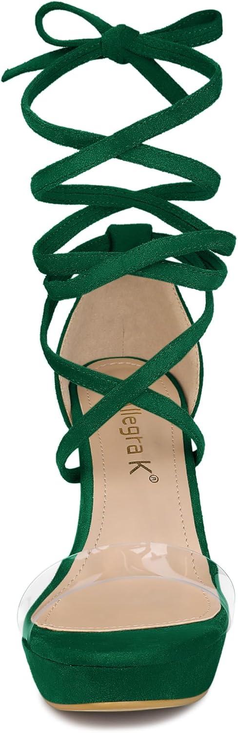 imageAllegra K Womens Platform Lace Up Clear Chunky Heels SandalsDark Green