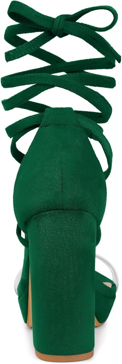 imageAllegra K Womens Platform Lace Up Clear Chunky Heels SandalsDark Green