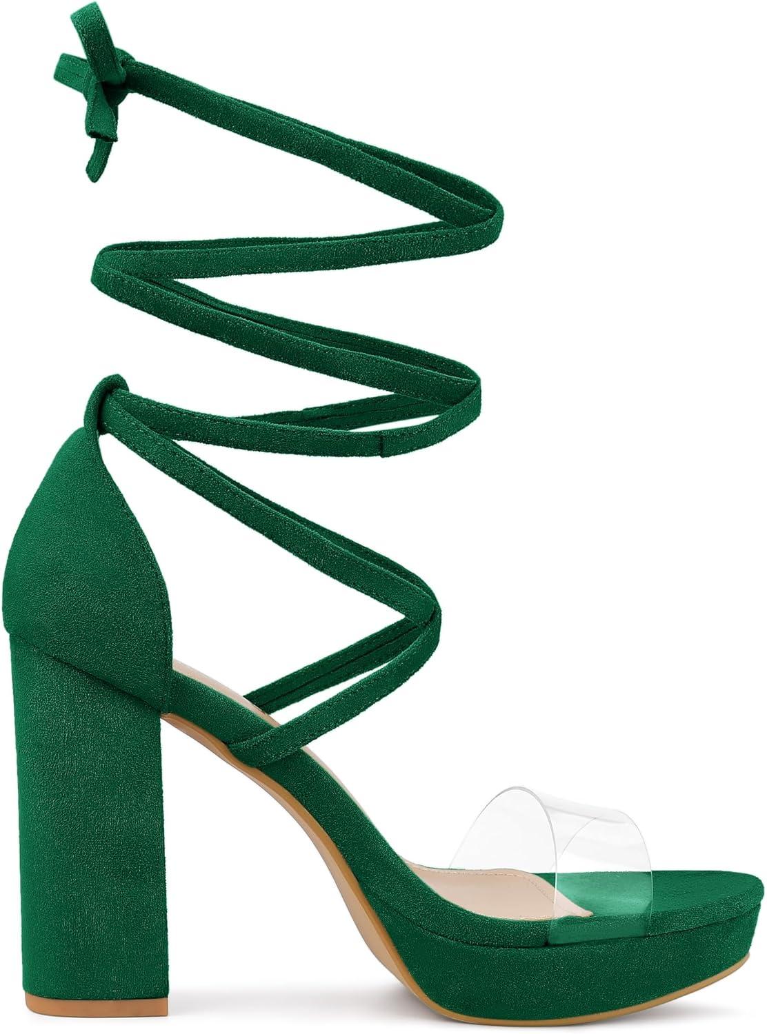 imageAllegra K Womens Platform Lace Up Clear Chunky Heels SandalsDark Green