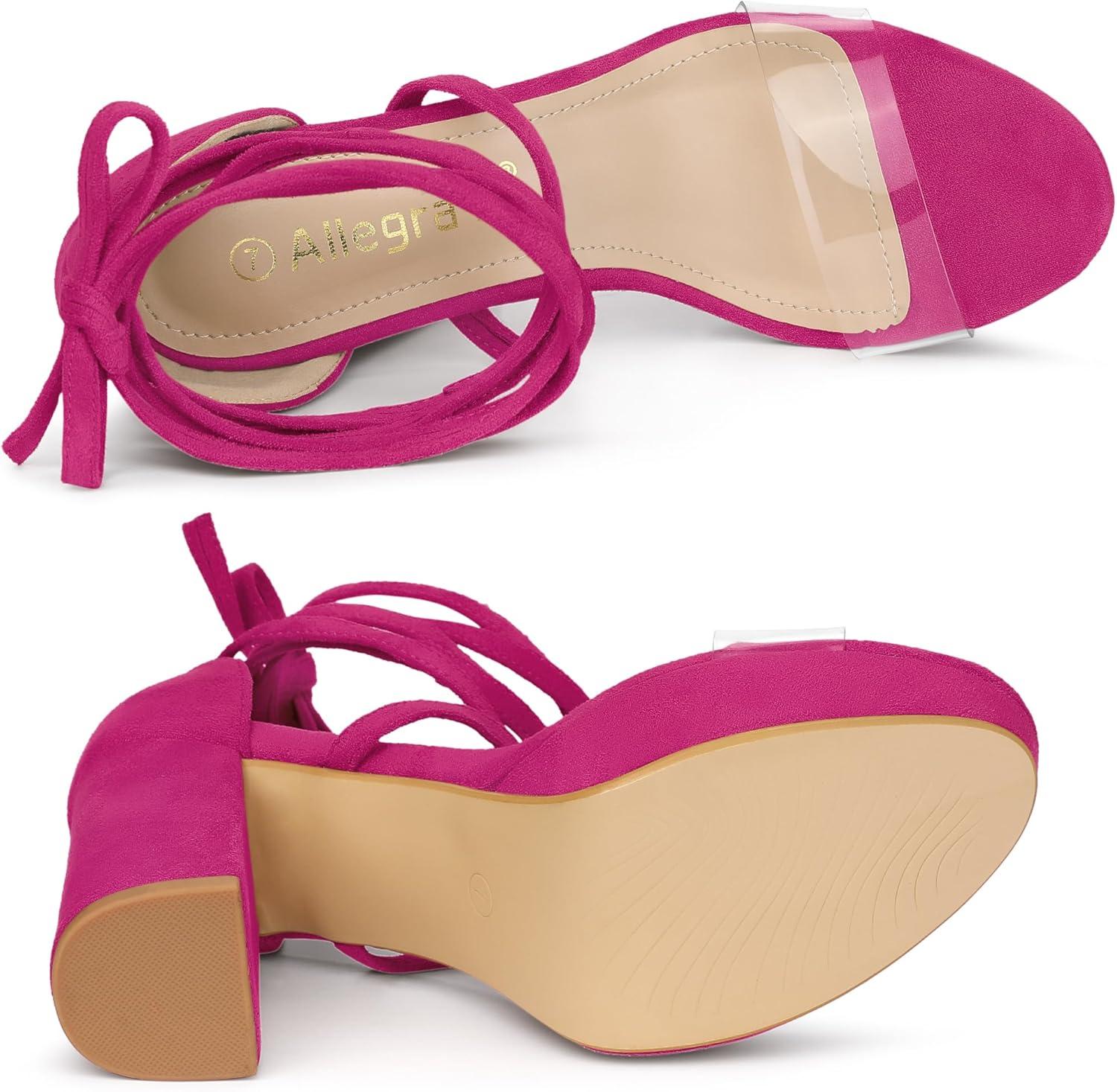 imageAllegra K Womens Platform Lace Up Clear Chunky Heels SandalsHot Pink