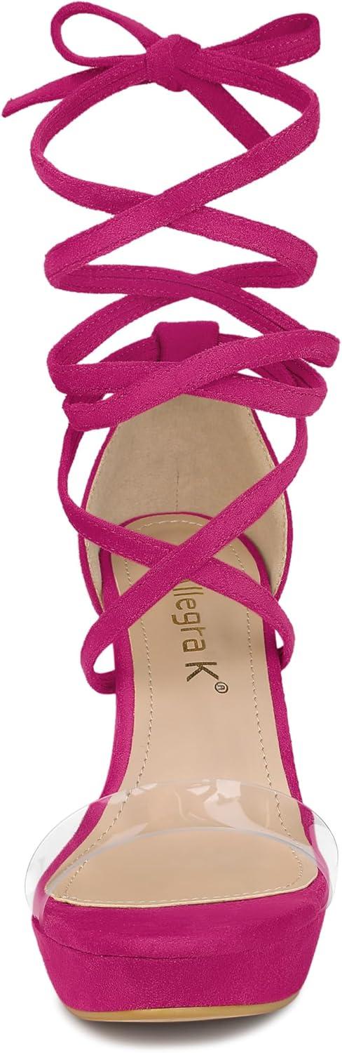 imageAllegra K Womens Platform Lace Up Clear Chunky Heels SandalsHot Pink