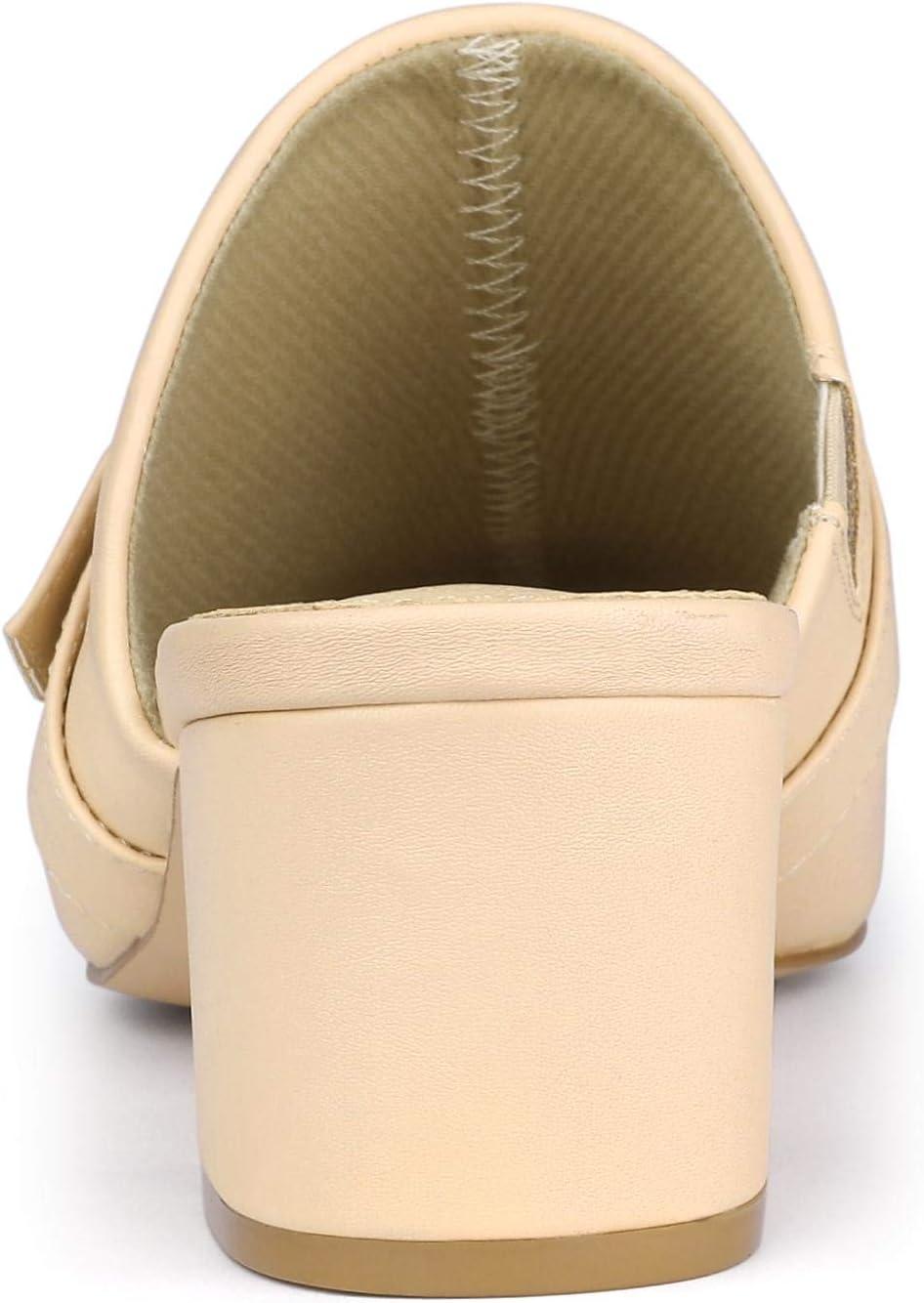 imageAllegra K Womens Pointed Toe Slip on Block Heel Sandals MulesBeige
