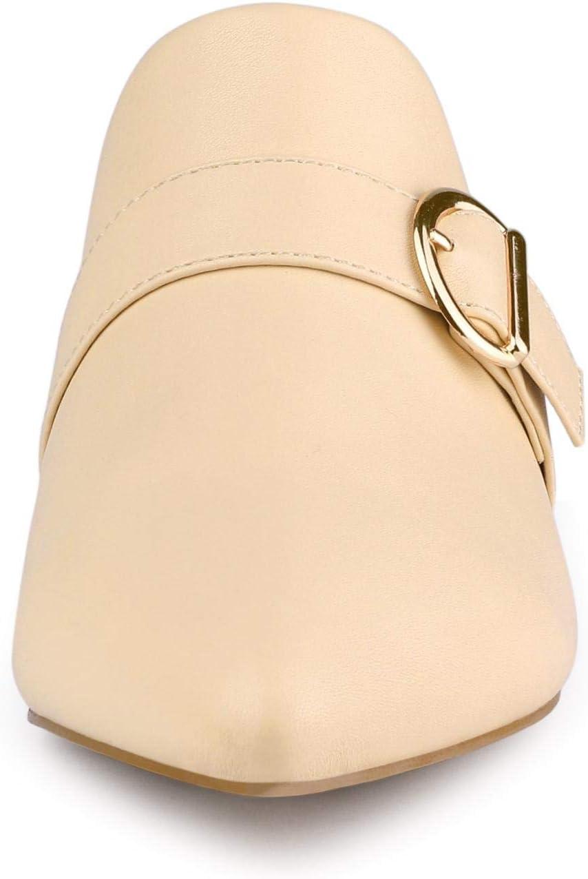 imageAllegra K Womens Pointed Toe Slip on Block Heel Sandals MulesBeige