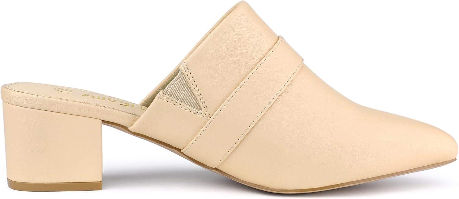 imageAllegra K Womens Pointed Toe Slip on Block Heel Sandals MulesBeige