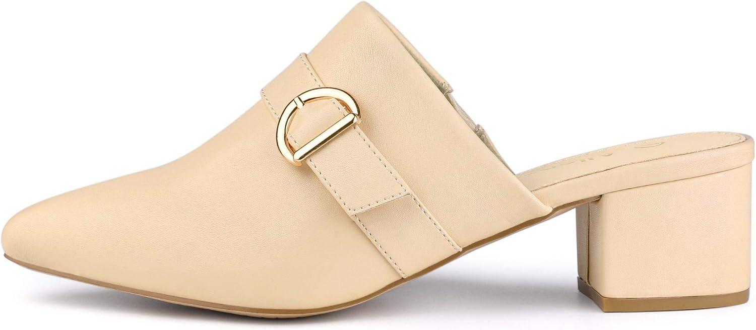 imageAllegra K Womens Pointed Toe Slip on Block Heel Sandals MulesBeige