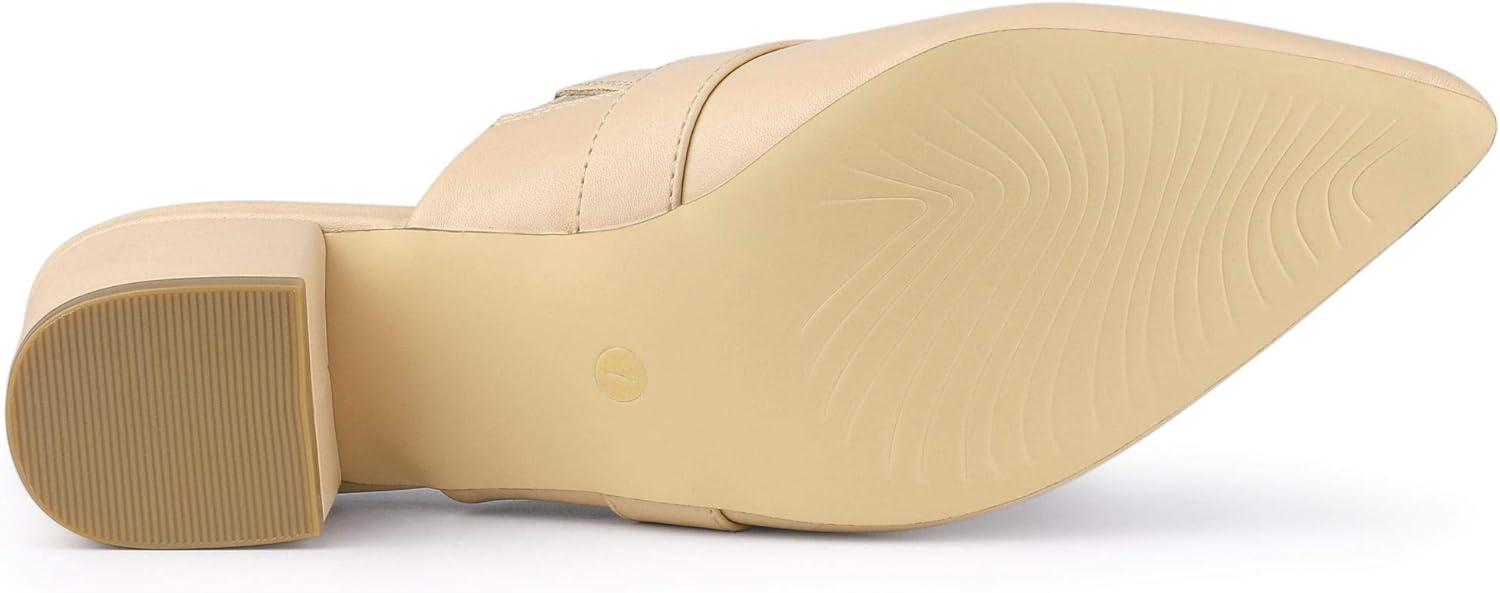 imageAllegra K Womens Pointed Toe Slip on Block Heel Sandals MulesBeige