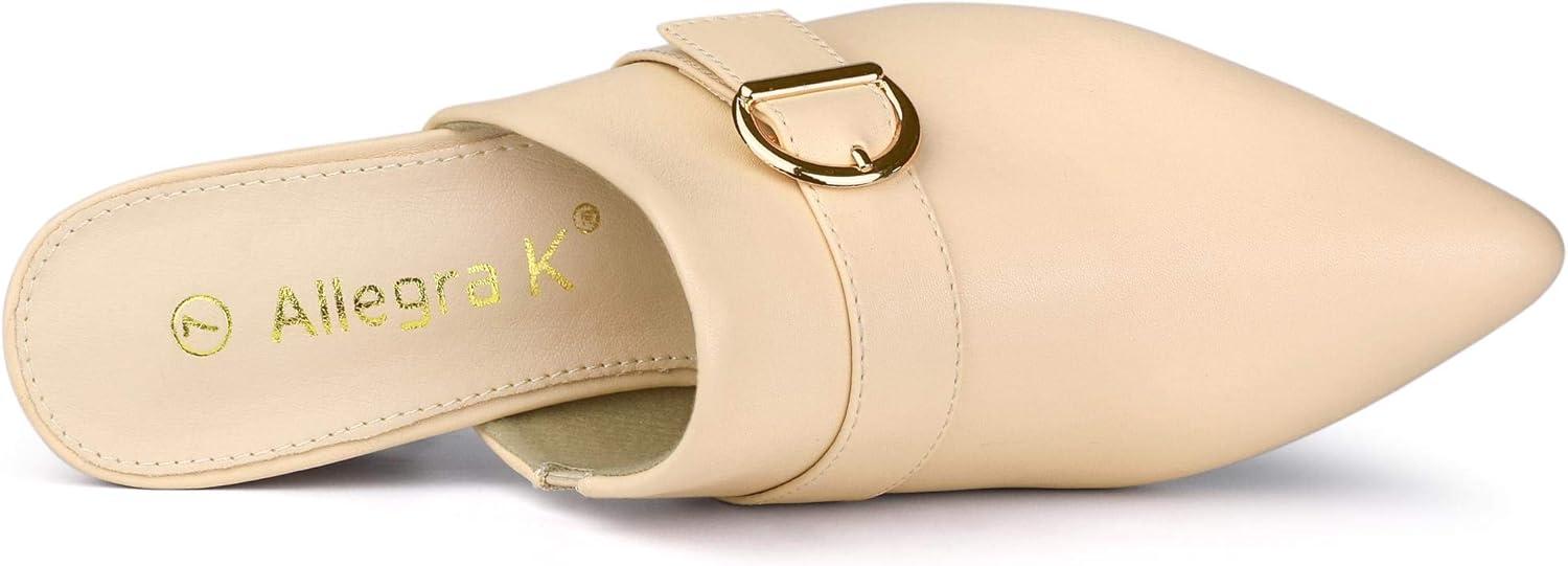 imageAllegra K Womens Pointed Toe Slip on Block Heel Sandals MulesBeige