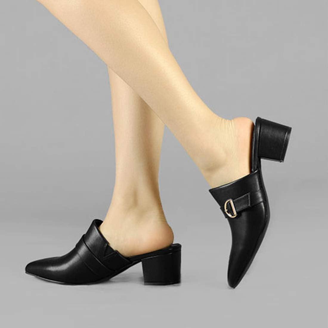 imageAllegra K Womens Pointed Toe Slip on Block Heel Sandals MulesBlack