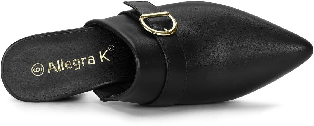 imageAllegra K Womens Pointed Toe Slip on Block Heel Sandals MulesBlack