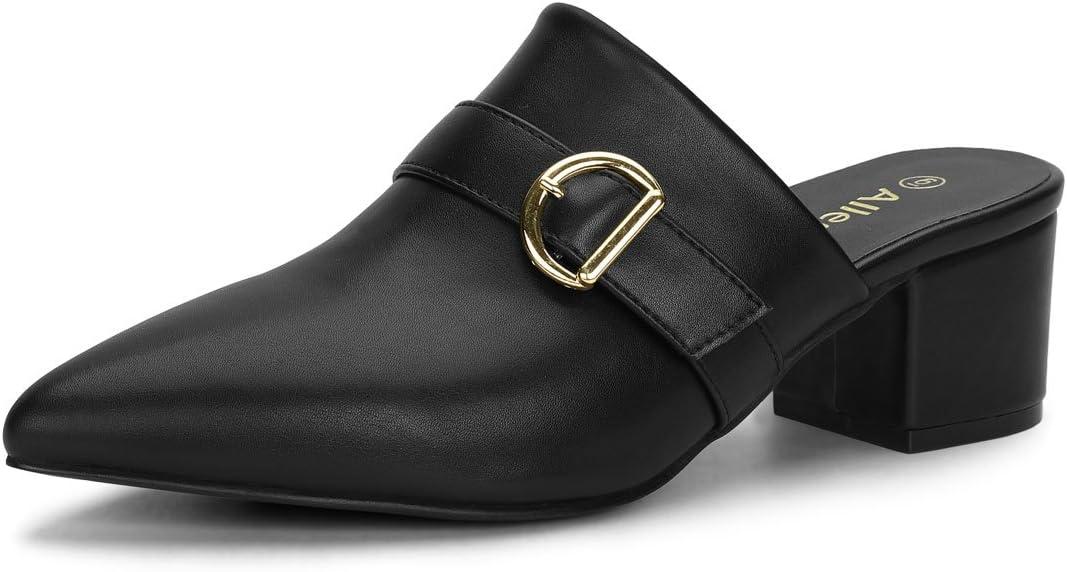 imageAllegra K Womens Pointed Toe Slip on Block Heel Sandals MulesBlack