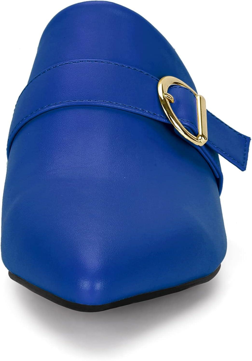 imageAllegra K Womens Pointed Toe Slip on Block Heel Sandals MulesBlue