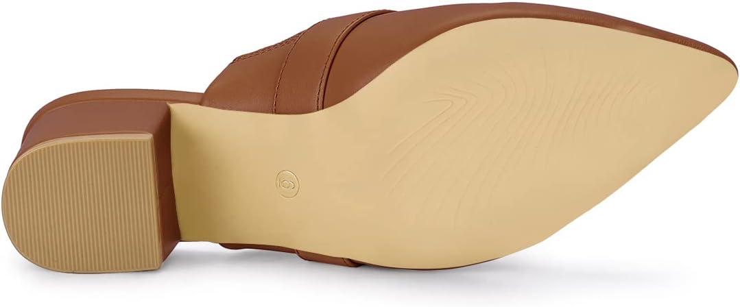 imageAllegra K Womens Pointed Toe Slip on Block Heel Sandals MulesBrown