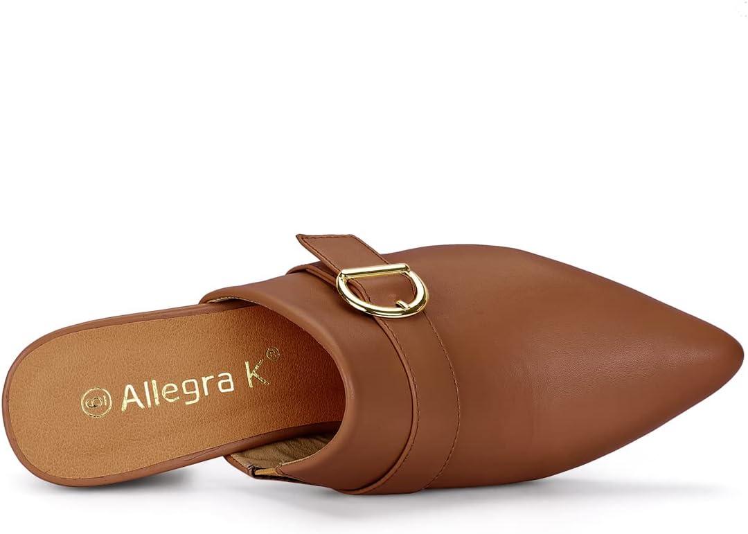 imageAllegra K Womens Pointed Toe Slip on Block Heel Sandals MulesBrown