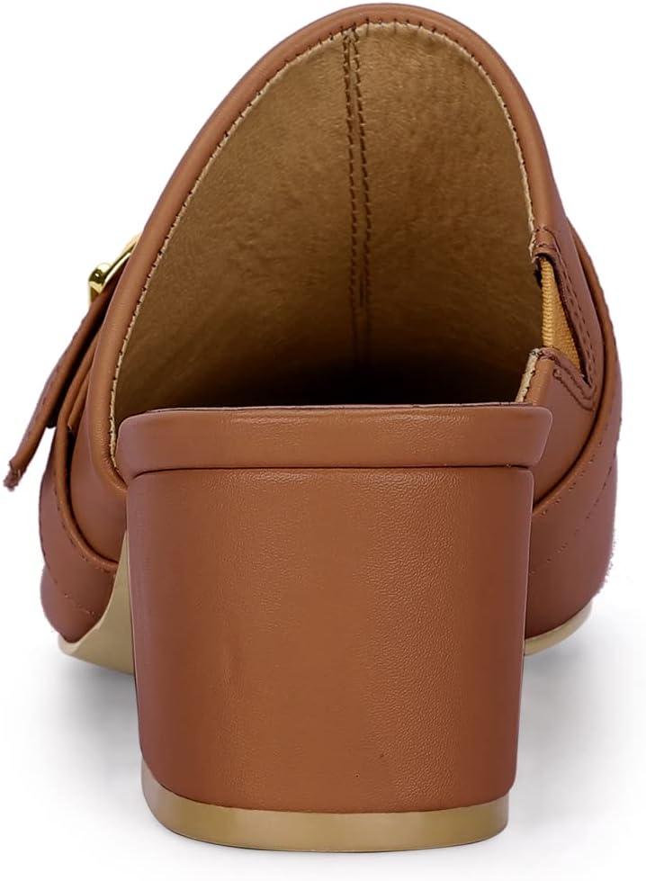 imageAllegra K Womens Pointed Toe Slip on Block Heel Sandals MulesBrown