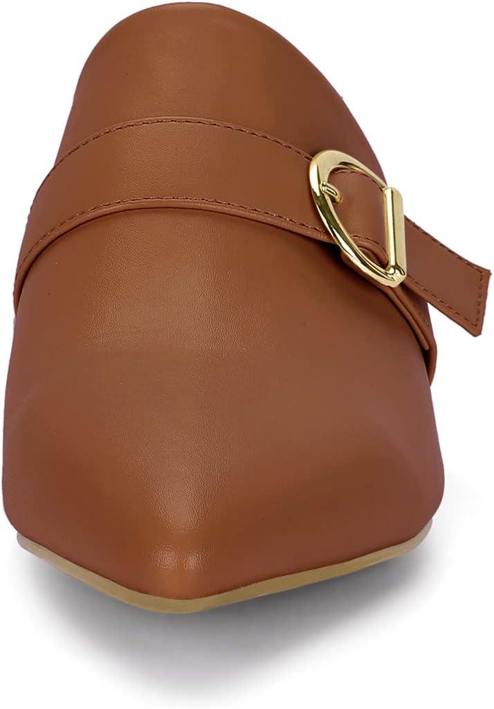 imageAllegra K Womens Pointed Toe Slip on Block Heel Sandals MulesBrown