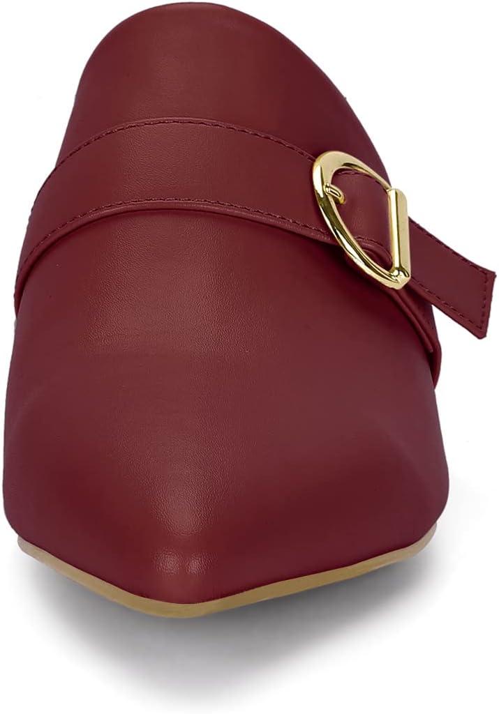 imageAllegra K Womens Pointed Toe Slip on Block Heel Sandals MulesBurgundy