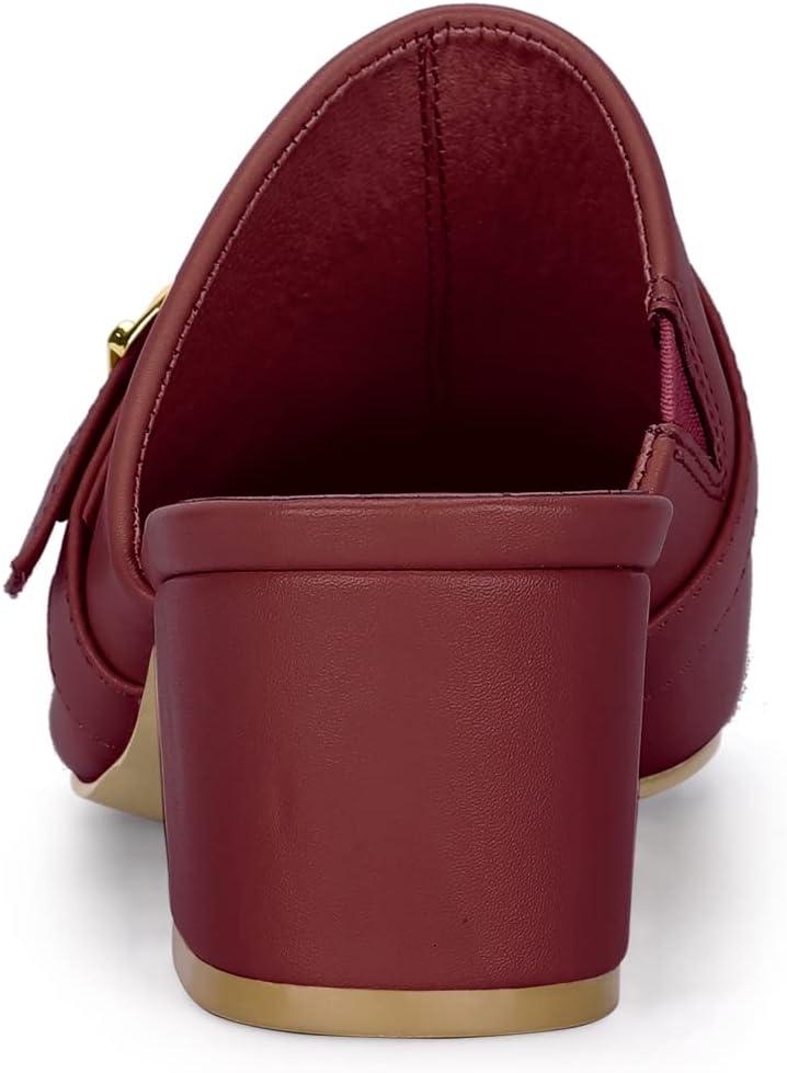 imageAllegra K Womens Pointed Toe Slip on Block Heel Sandals MulesBurgundy