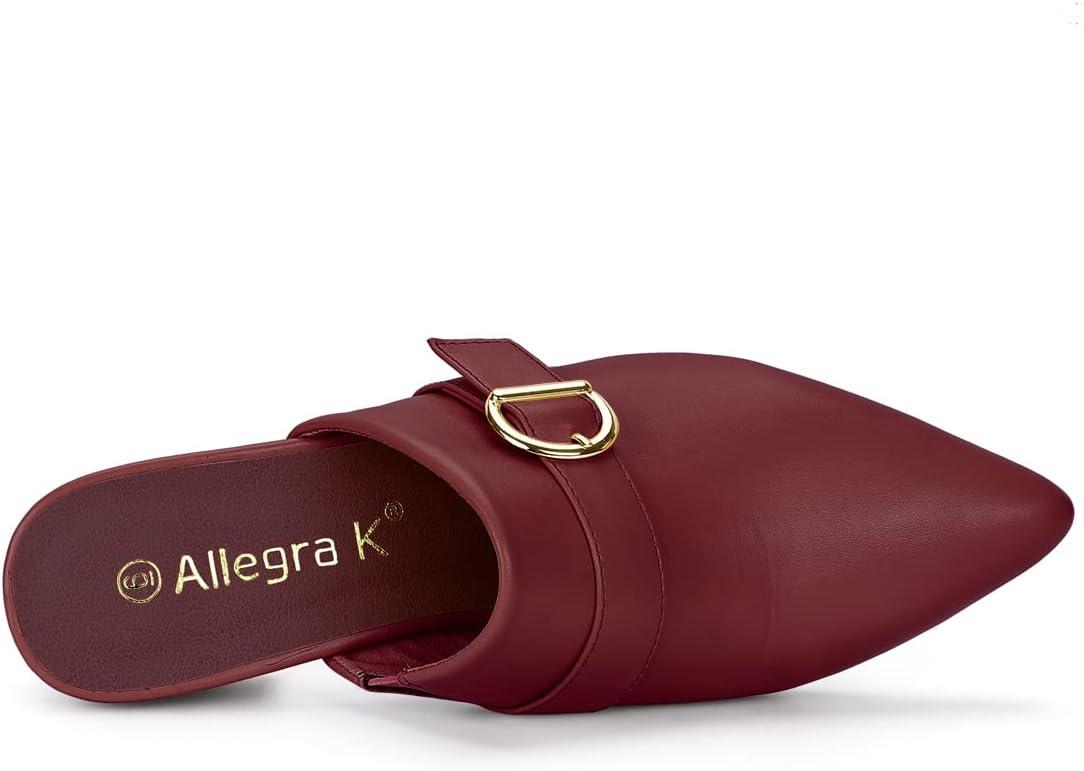 imageAllegra K Womens Pointed Toe Slip on Block Heel Sandals MulesBurgundy