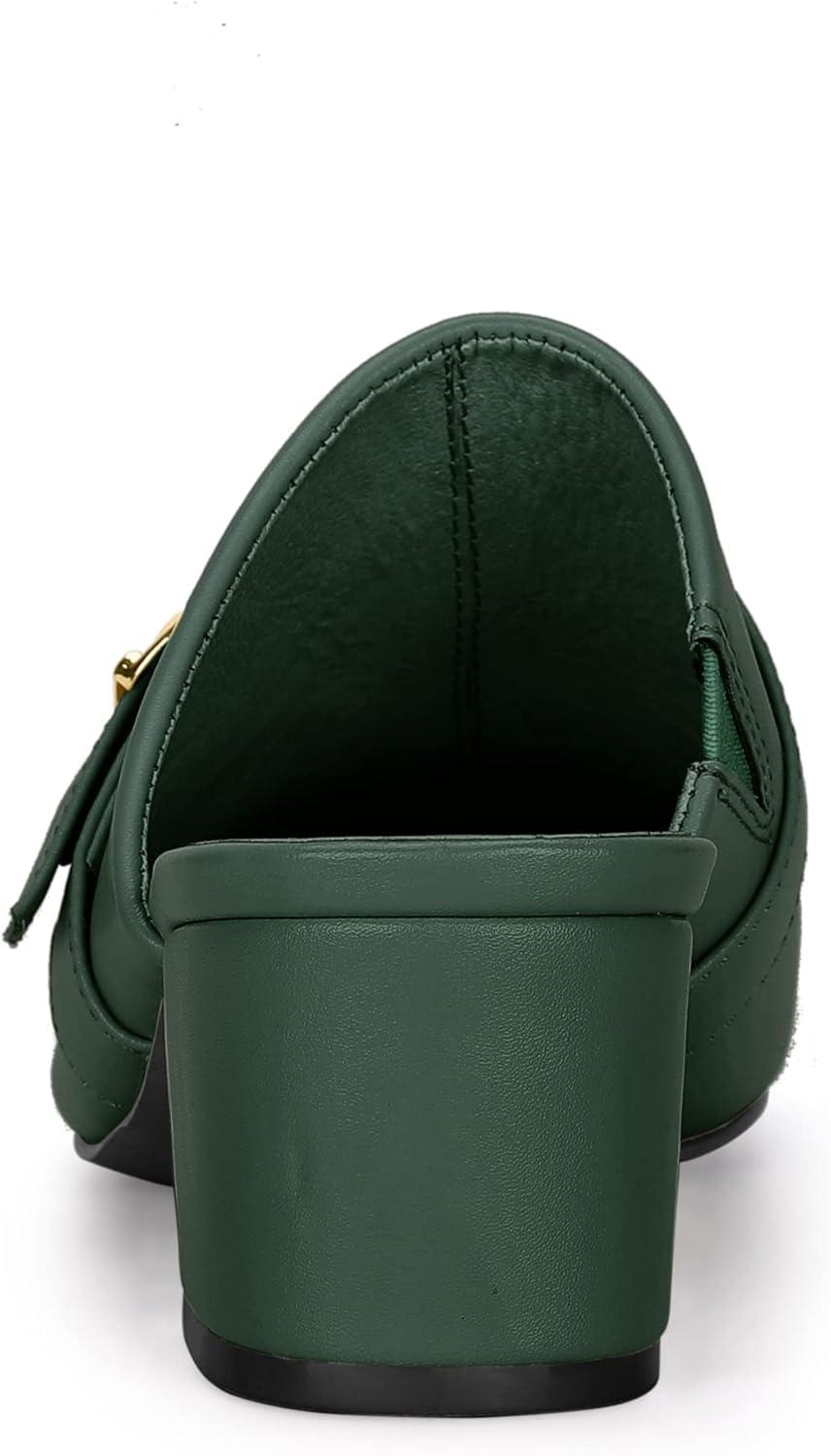 imageAllegra K Womens Pointed Toe Slip on Block Heel Sandals MulesDark Green