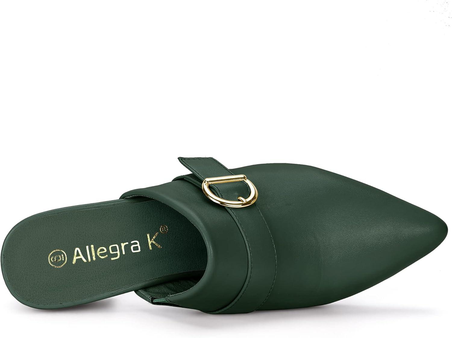 imageAllegra K Womens Pointed Toe Slip on Block Heel Sandals MulesDark Green