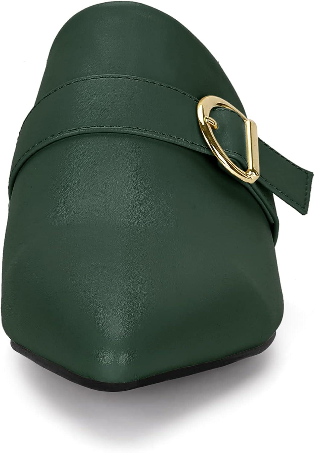 imageAllegra K Womens Pointed Toe Slip on Block Heel Sandals MulesDark Green
