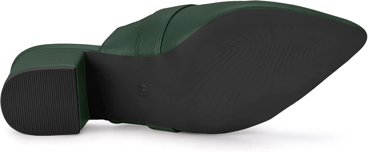 imageAllegra K Womens Pointed Toe Slip on Block Heel Sandals MulesDark Green
