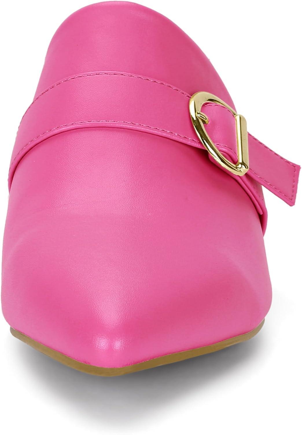 imageAllegra K Womens Pointed Toe Slip on Block Heel Sandals MulesHot Pink