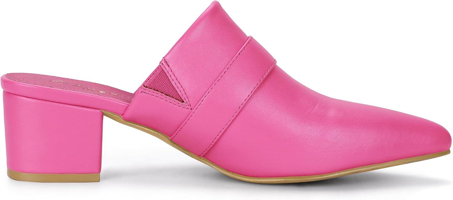 imageAllegra K Womens Pointed Toe Slip on Block Heel Sandals MulesHot Pink