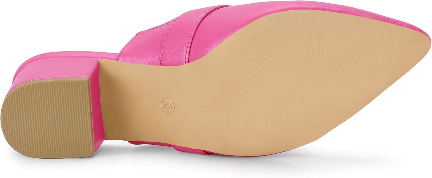 imageAllegra K Womens Pointed Toe Slip on Block Heel Sandals MulesHot Pink