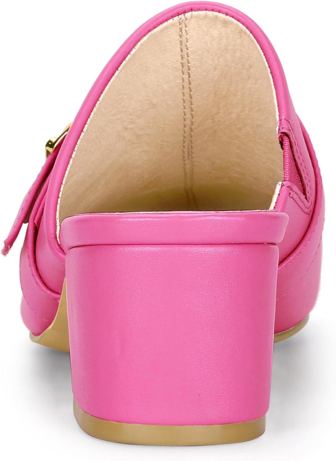 imageAllegra K Womens Pointed Toe Slip on Block Heel Sandals MulesHot Pink