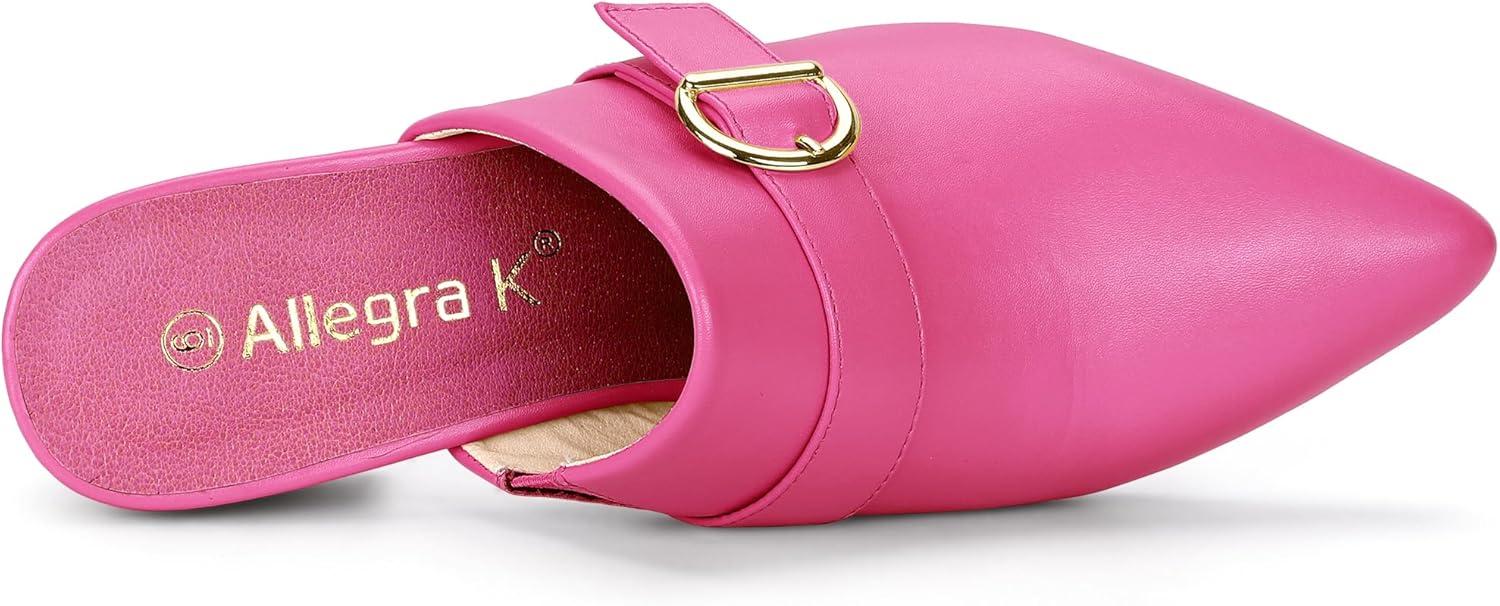 imageAllegra K Womens Pointed Toe Slip on Block Heel Sandals MulesHot Pink
