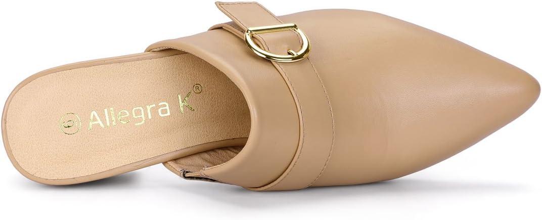 imageAllegra K Womens Pointed Toe Slip on Block Heel Sandals MulesKhaki