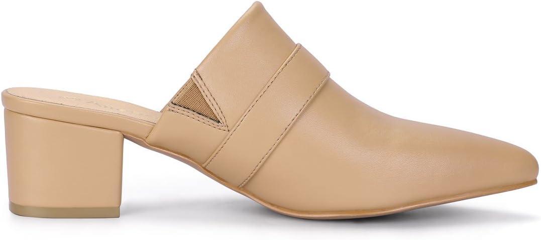 imageAllegra K Womens Pointed Toe Slip on Block Heel Sandals MulesKhaki