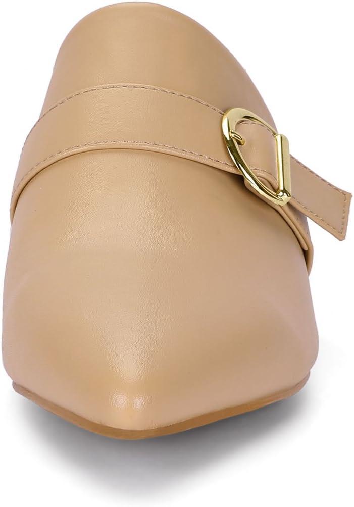 imageAllegra K Womens Pointed Toe Slip on Block Heel Sandals MulesKhaki