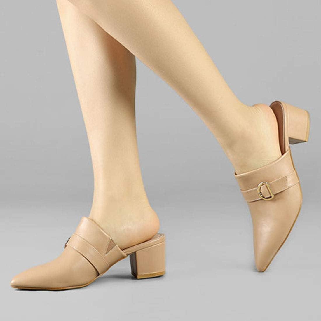 imageAllegra K Womens Pointed Toe Slip on Block Heel Sandals MulesKhaki