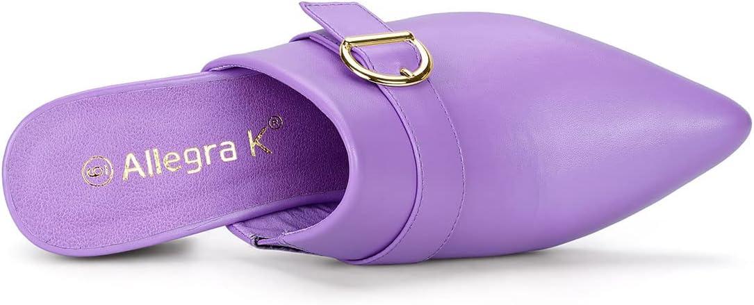 imageAllegra K Womens Pointed Toe Slip on Block Heel Sandals MulesPurple