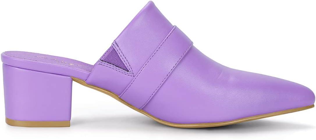 imageAllegra K Womens Pointed Toe Slip on Block Heel Sandals MulesPurple