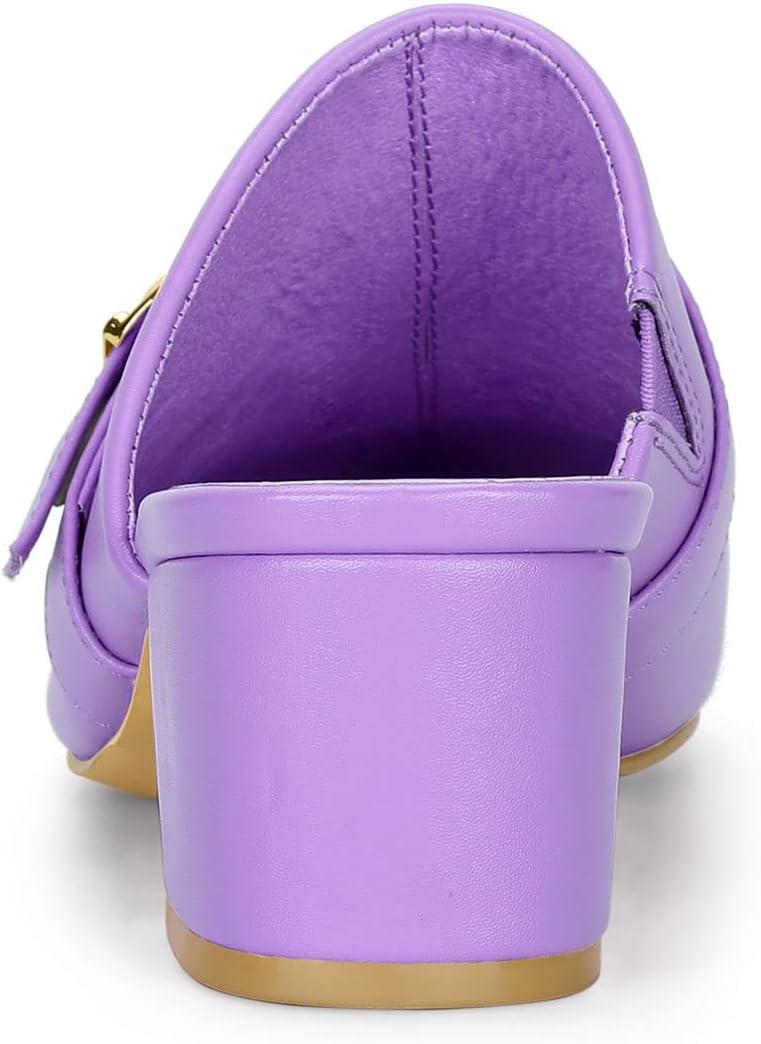imageAllegra K Womens Pointed Toe Slip on Block Heel Sandals MulesPurple